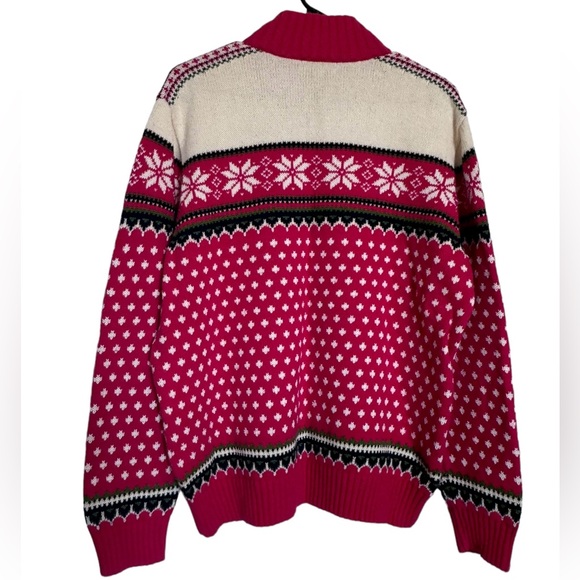 Vtg Lands End Nordic Fair Isle Red Snowflake Quarter Zip Sweater Cotton & Wool - Picture 2 of 10